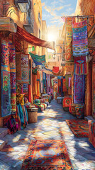 Fototapeta premium Colorful Souk Alleyway Under Sunny Light