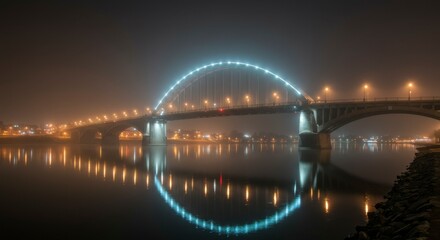 Obraz premium Misty night bridge lights reflect
