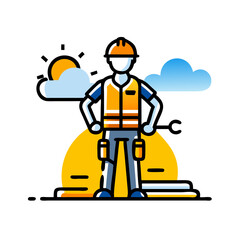 People standing on a building Wearing a mechanic's uniform and holding tools , Labor Day Vector 