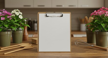 Blank clipboard on kitchen table