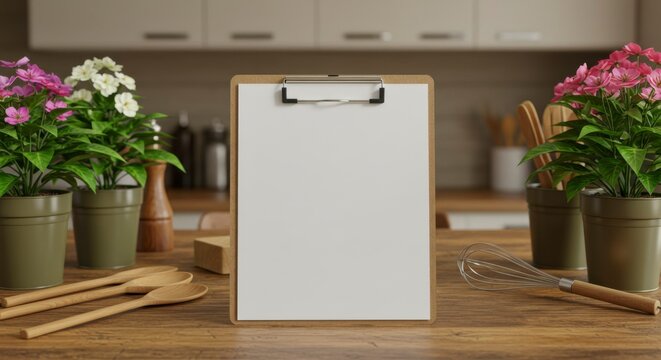 Blank clipboard on kitchen table