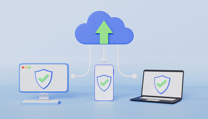 Devices connected to the cloud, global data sharing, protection systems, Computer, laptop, smartphone