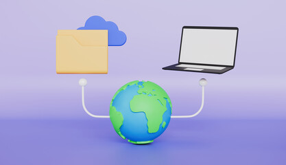 Cloud symbol and computer, global data sharing, online database, transfer data information