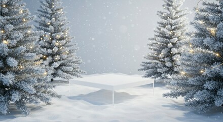 Fototapeta premium Snowy Christmas Scene with Blank Display