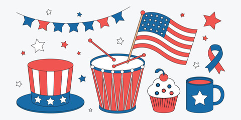 Obraz premium Patriotic fourth of July clipart collection