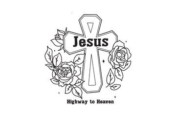 Highway to Heaven – Jesus Cross with Roses SVG Design