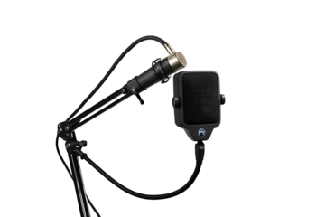 Studio-Grade Microphone on Boom Arm with Pop Filter – High-Quality Audio Equipment Isolated on White Background for Podcasts, Broadcasts, and Vocal Production