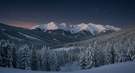 Fototapeta premium Snowy mountain range at dawn (1)