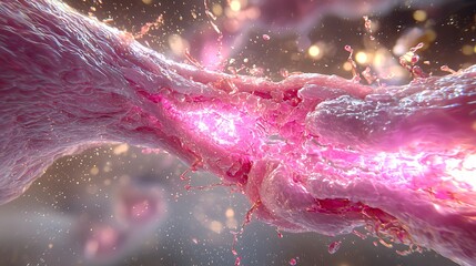 Abstract Pink Liquid Flowing Glowing Energy Dynamic Splash 3D Render