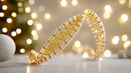 Festive DNA Double Helix Model with Holiday Lights Background
