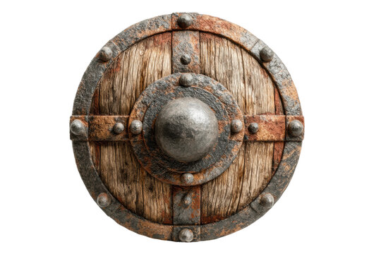 PNG Medieval round wooden shield with iron rivets and central boss - Powered by Adobe