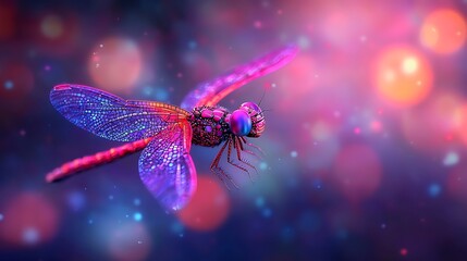 Vibrant Pink and Purple Dragonfly in Bokeh Nature Insect Art Close up