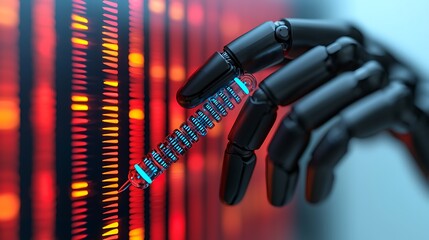 Robotic Hand Holding Syringe with Data Stream Futuristic Medical Technology Concept