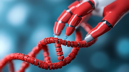Robotic Hand Manipulating DNA Strand Advanced Genetic Engineering Concept