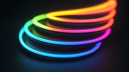 Vibrant Neon Rainbow Light Trails Abstract Circular Design Glowing Colors Modern Art Background