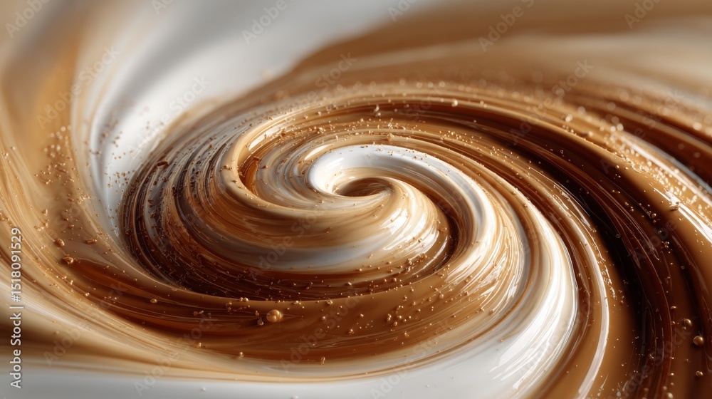 Poster Swirling Vortex of Milk and Coffee Creates an Elegant Blend of Caramel and Cream in a Dynamic Abstract Composition