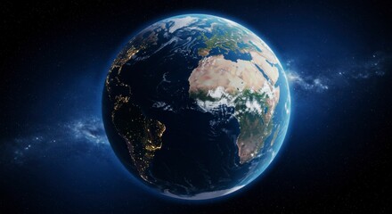 Earth in space, detailed view of continents and atmosphere