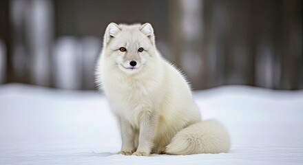 Arctic Fox Sitting Peacefully On Snow White Wilderness Wildlife Scene