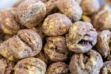 coffee break hotel during conference meeting, corporate revent with tea and coffee catering, decorated catering banquet table with variety of different pastry and bakery, with croissants and cookies