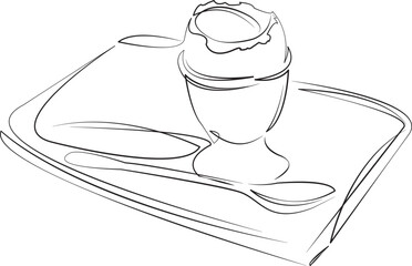 One continuous line drawing on white isolated background. Minimalism linear illustration. breakfast, boiled egg, soft-boiled egg, toasted bread, morning, food and drink, meal, bread