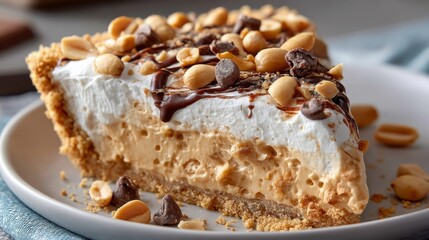 Decadent No Bake Peanut Butter Cream Pie Slice Showcasing Creamy Filling, Rustic Crust, and Rich Toppings for Dessert Lovers Seeking a Delightful Treat