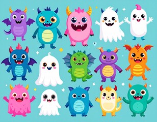 Obraz premium Cute Halloween Monsters - Friendly Style for Children