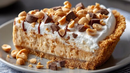 Indulging in a Creamy No Bake Peanut Butter Pie With a Rustic Crust and Decadent Toppings