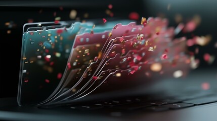 Dynamic file organization action office environment digital content modern workspace close-up view productivity concept