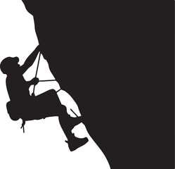 Silhouette of Climber Ascending a Steep Rock Face