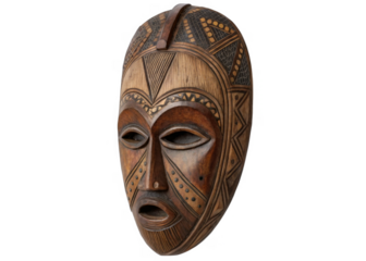  Wooden African tribal mask Isolated on a transparent background.