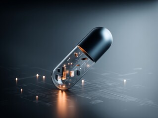 Futuristic Capsule Revealing a World of Microchips and Glowing Technology in a Sleek and Minimal Design Setting
