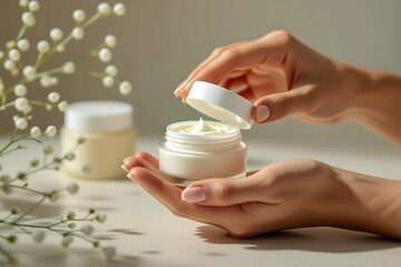 Hands Opening Jar of Cosmetic Cream