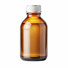 Amber glass bottle filled with liquid medicine for pharmaceutical and healthcare applications