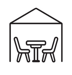 Outdoor Dining Icon – Line Art of Table and Chairs Under Canopy