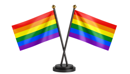 Two pride month flags crossed over each other