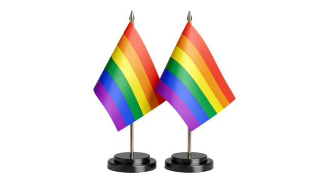 Two pride month flags crossed over each other
