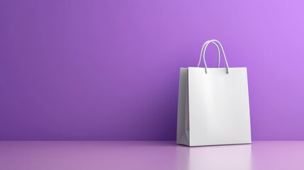 White shopping bag on a vibrant purple background