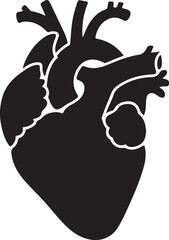 Detailed Black Silhouette of a Human Heart Anatomy