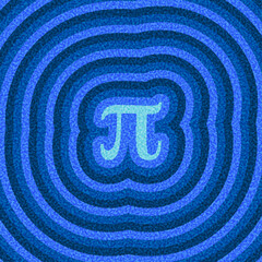 Light blue pi symbol centered on a textured ripple pattern in deep blues. Vector illustration for math and design themes.