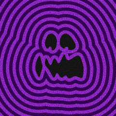 Halloween-inspired scary face over purple concentric rings. Vector illustration with bold and eerie style.
