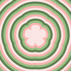 Gentle pink flower shape with green concentric ripple lines on textured background. Vector illustration.