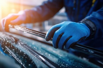 Replacing worn windshield wiper blades in a passenger car
