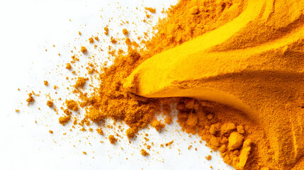 Close Up Pile Of Turmeric Powder On White Background