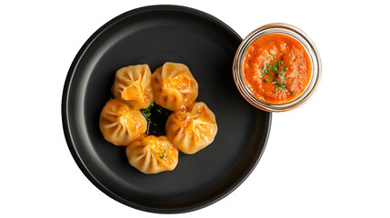 Steamed Asian Pork Dumplings with Soy Sauce and Green Onions