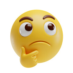 3D Render of a Yellow Emoticon in Contemplation isolated on transparent bacckground