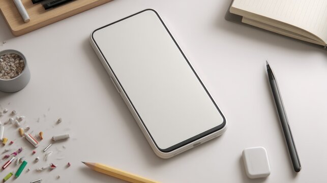 Modern smartphone mockup on a desk - Powered by Adobe