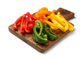 Cut colorful bell peppers isolated on white