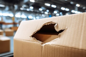 Damaged cardboard packaging in the warehouse