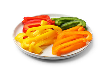 Cut colorful bell peppers isolated on white