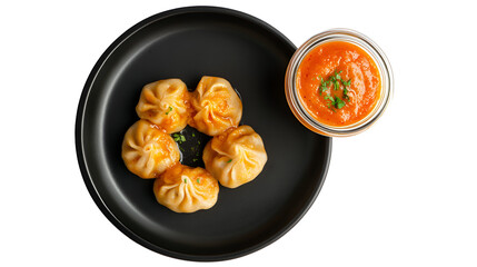 Steamed Asian Pork Dumplings with Soy Sauce and Green Onions